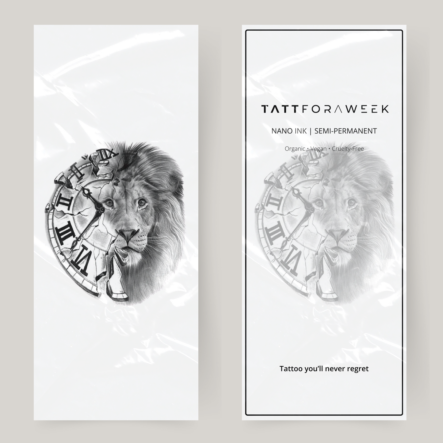 Duży fałszywy zegar z tatuażem i lwem