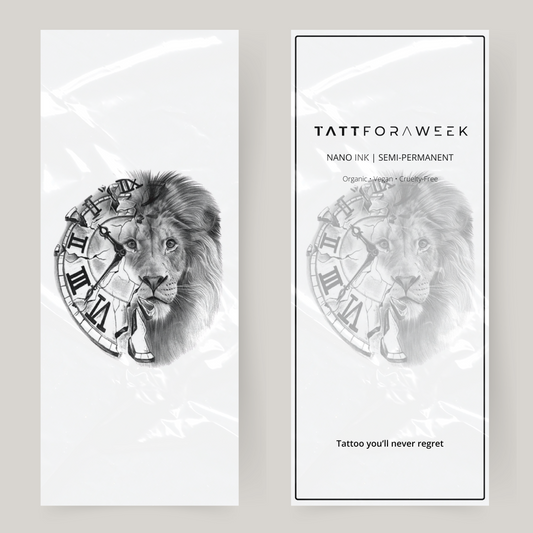 Duży fałszywy zegar z tatuażem i lwem