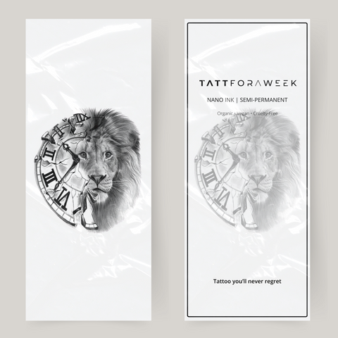 Duży fałszywy zegar z tatuażem i lwem