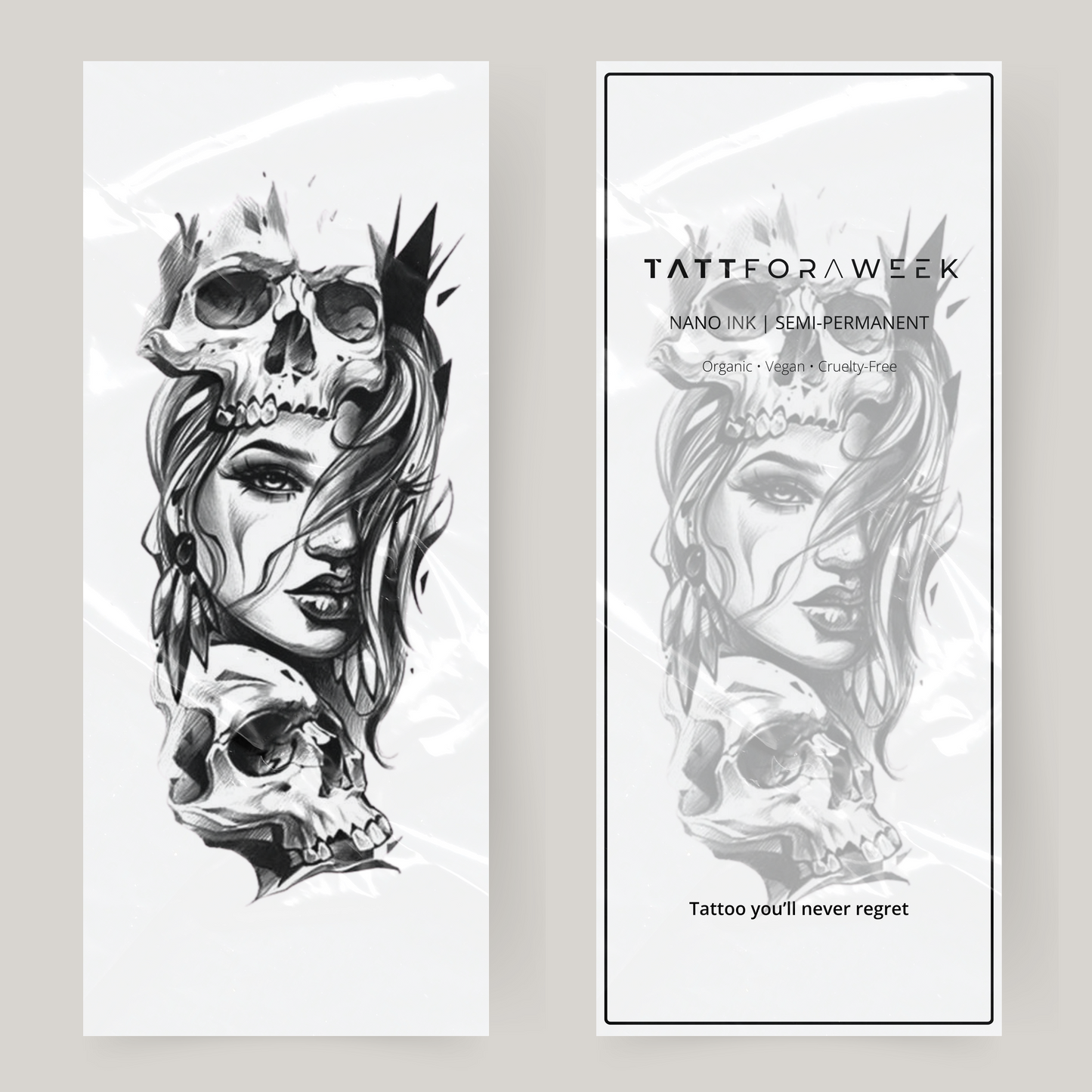 Duży fałszywy tatuaż kobieta i czaszki